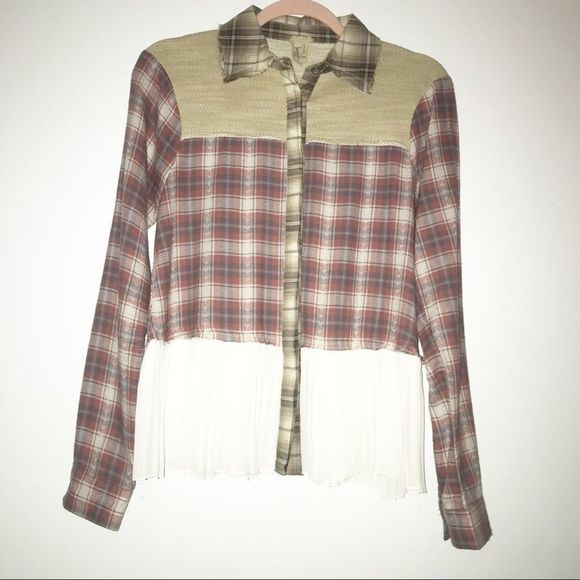 Gimmicks by BKE Mixed Media Plaid Shirt Small S - Picture 2 of 8